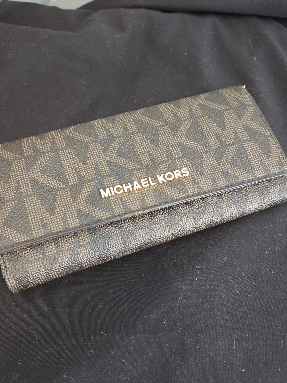 Michael Kors Black and Brown MK Signature Continental Wallet